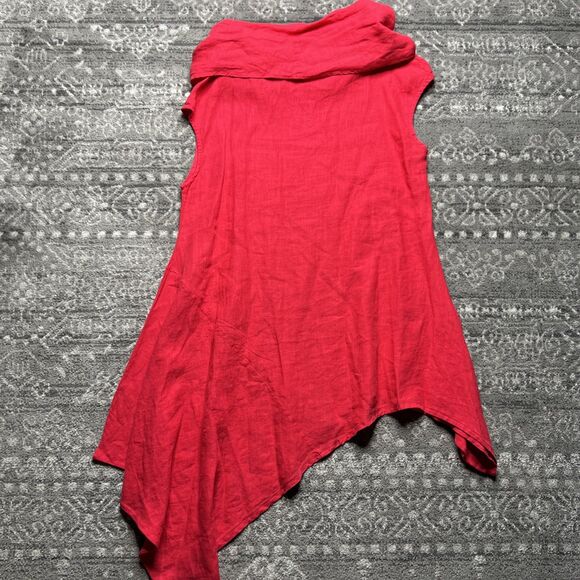 BRYN WALKER NWT Noa Linen Tunic Top Medium Red Pink Lagenlook Cowl Asymmetrical - Picture 8 of 8